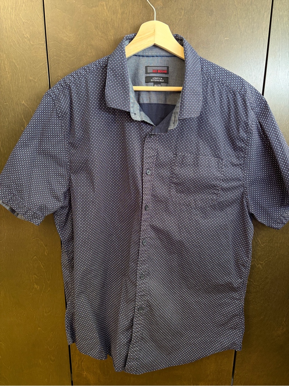 IKE BEHAR Navy Dot-Print Short-Sleeve Shirt XXl